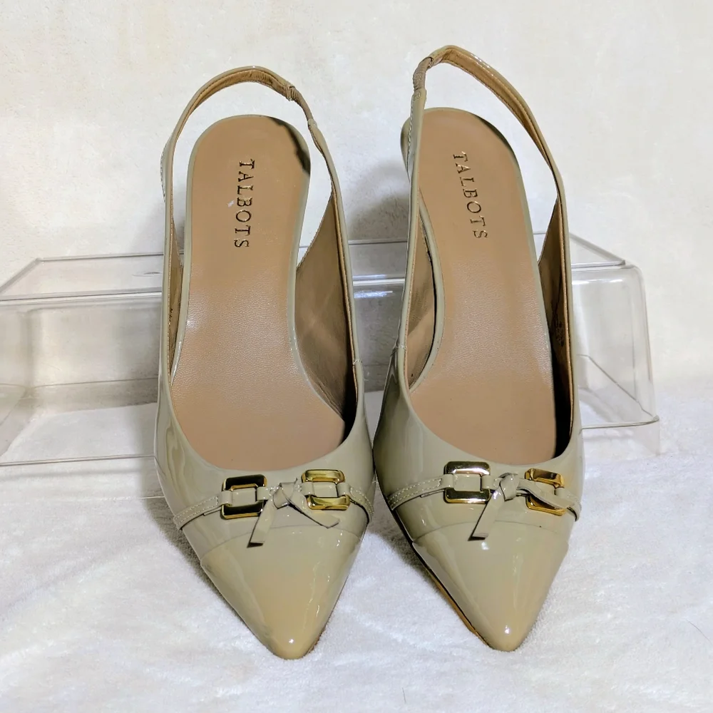 Talbots Nude‎ Kitten Heel Slings, Businesses, Casual, Neutral, Leather, Sz 9.5